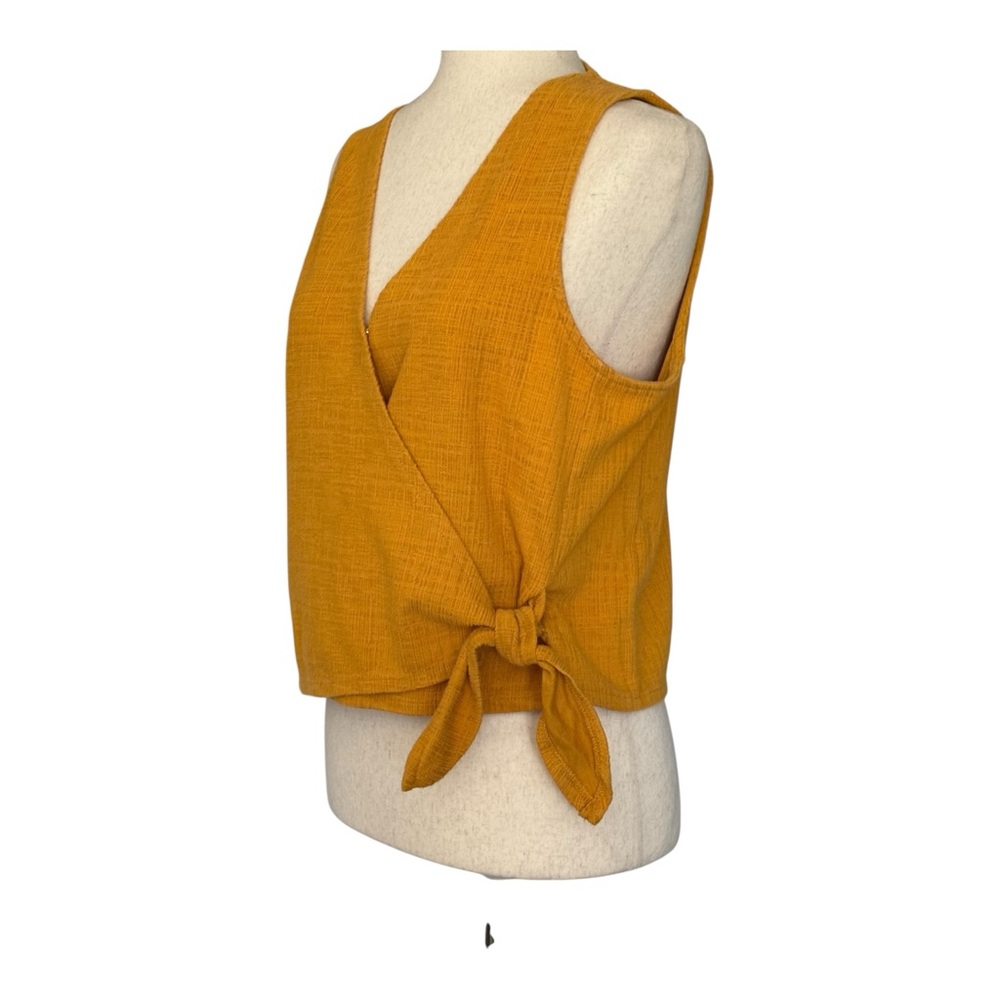 Madewell Texture & Thread Sleeveless Wrap Tie Top Mustard Yellow Linen Blend L - Picture 3 of 9